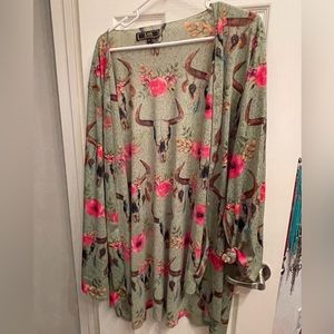 Bull Skull - Green Cardigan